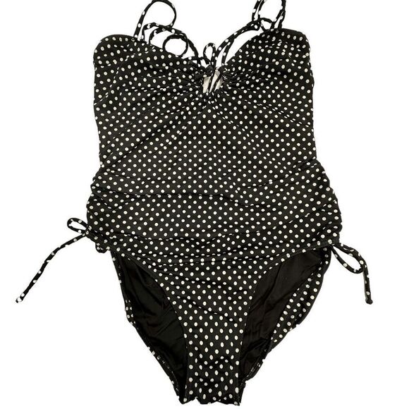 NEWPORT NEWS Black and White Polka Dot One Piece Bathingsuit‎ - Picture 1 of 9